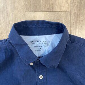 Banana Republic Luxe Stretch Poplin Shirt – Grant Slim Fit – Navy – Size L